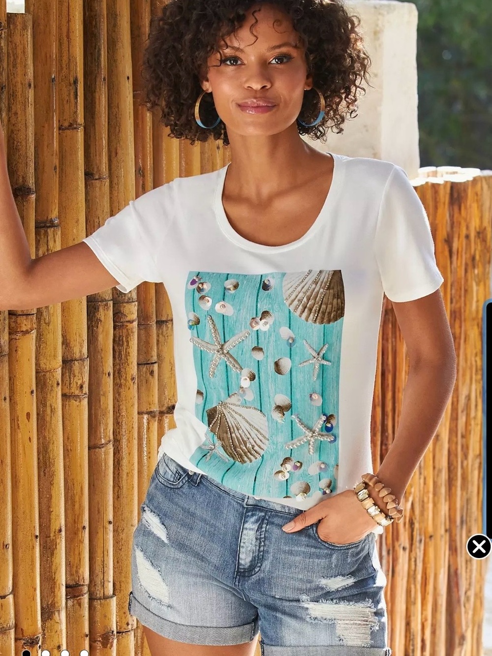 Boston Proper SeaLife Embellished T-Shirt - Picture 1 of 5